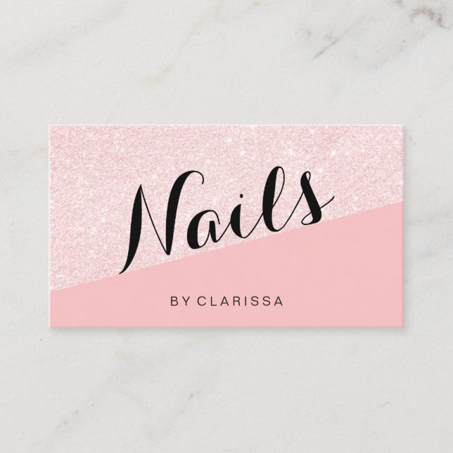 Eleganta moderna rosa guld- glitterrosanaglar visitkort (Framsida)