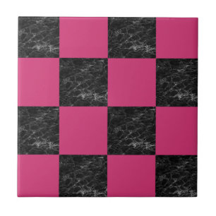 Eleganta moderna svart rutiga marmorshock rosa kakelplatta