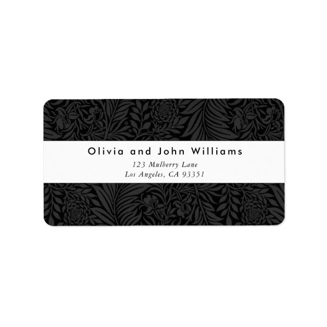 Eleganta moderna svarta blommiga returadressetiket adressetikett (Framsidan)