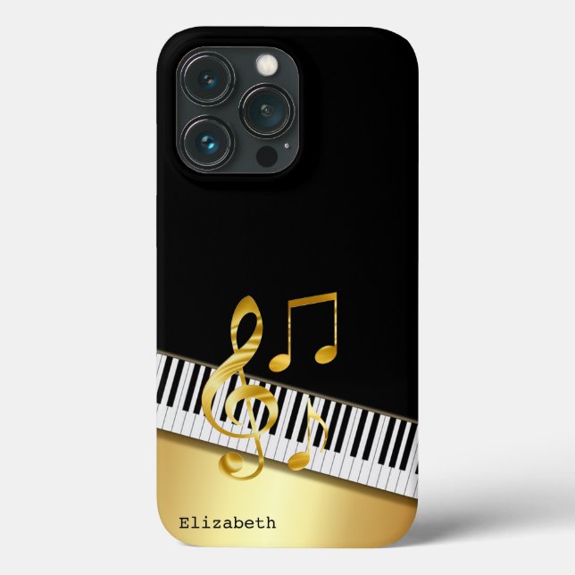 Eleganta Moderna Svarta Guld Musiknoter, Pianotang (Baksida)