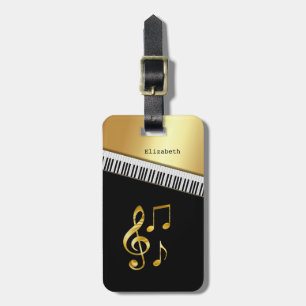 Eleganta Moderna Svarta Guld Musiknoter, Pianotang Bagagebricka
