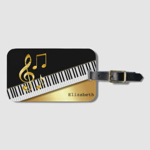 Eleganta Moderna Svarta Guld Musiknoter, Pianotang Bagagebricka