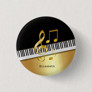 Eleganta moderna svarta guldmusiknoter, pianotange knapp