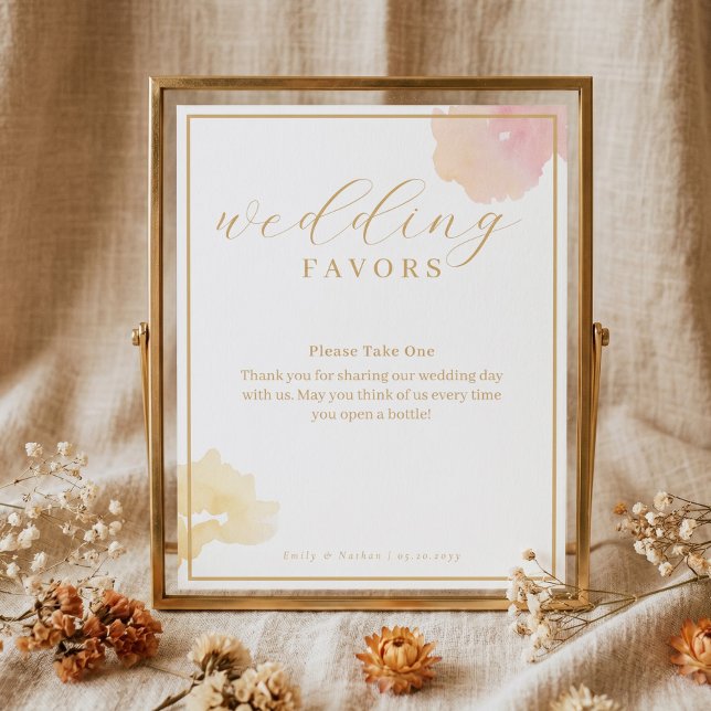 Eleganta moderna vattenfärgbröllopspresenter med s poster (Elegant Modern Script Watercolor Wedding Favors Poster)
