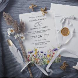 Eleganta moderna vildblommor Budget QR-kod Bröllop Inbjudningar