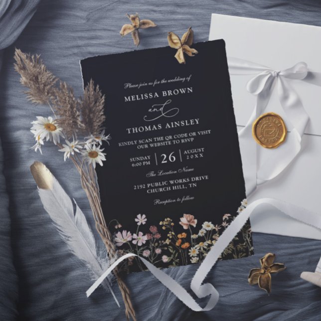Eleganta moderna vildblommor budget QR-kod bröllop Inbjudningar (Skapare uppladdad)