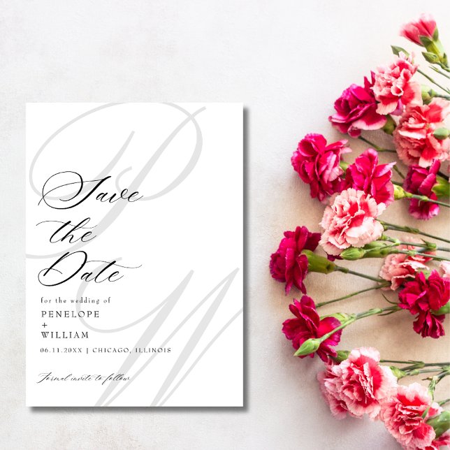 Eleganta Monogram Bokstäver Foto Bröllop Spara Datumet (Elegant Monogram Letters Photo Wedding Save The Date)
