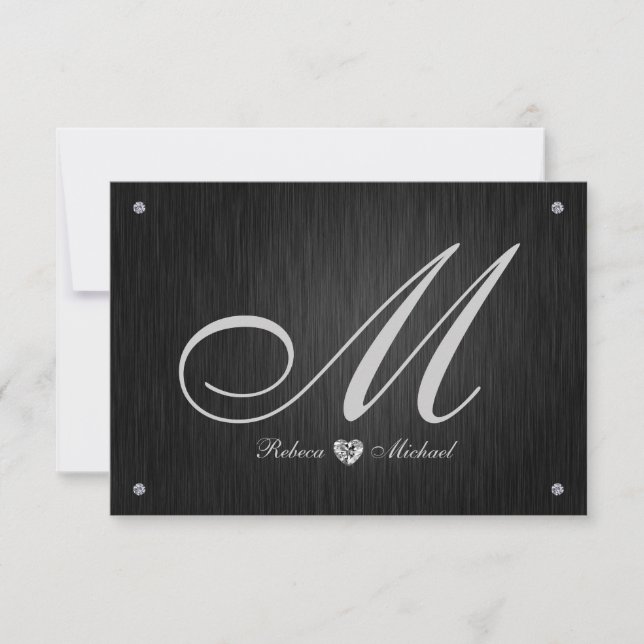 Eleganta Monogram & Diamantbröllop RSVP-kort. OSA Kort (Framsida)