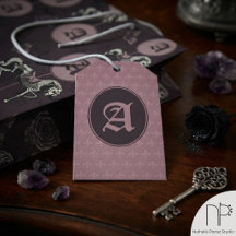 Eleganta Monogram Fleur-de-Lis Mauve Presentetiket