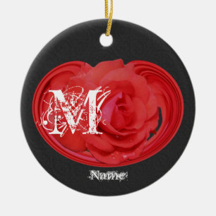 Eleganta monogram initialer Ros Personlig Julgransprydnad Keramik