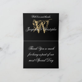 Eleganta Monogram Namn Svart Guld Bröllop Faltade Tack Kort