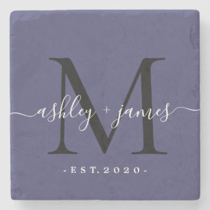Eleganta monogram skrivstil namn bröllopsdatum mar stenunderlägg