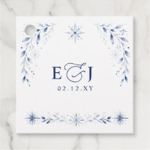 Eleganta monogram snöflingor blå vinterbröllop