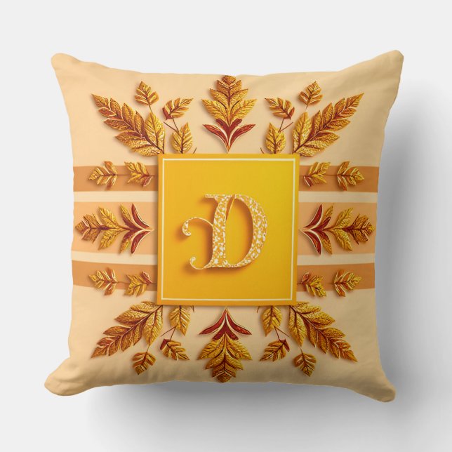 Eleganta monogramdesigner med gyllene blad kudde (Framsida)