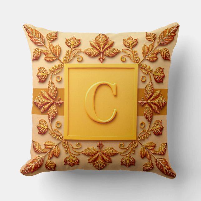 Eleganta monogramdesigner med gyllene blad kudde (Framsida)