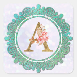 Eleganta monograminitialer med mandala fyrkantigt klistermärke
