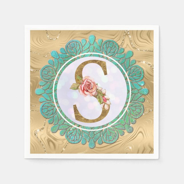 Eleganta monograminitialer med mandala pappersservett (Framsidan)