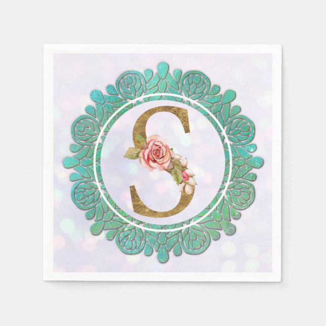 Eleganta monograminitialer med mandala pappersservett (Framsidan)