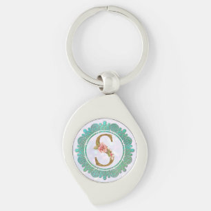 Eleganta monograminitialer med mandala swirl silverfärgad nyckelring
