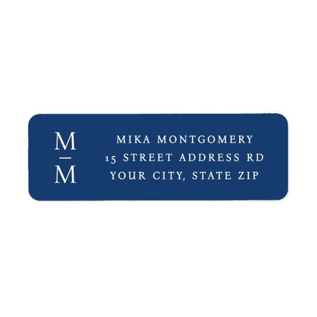 Eleganta monograminitialer mörkblå returadress etikett (Framsidan)