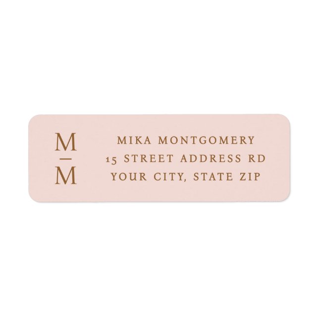 Eleganta monograminitialer rosa returadress etikett (Framsidan)