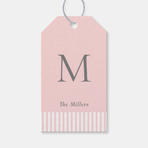 Eleganta monogrammaga rosa & grå presentkort presentetikett
