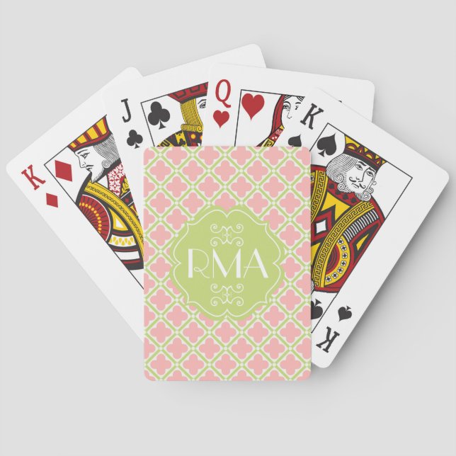 Eleganta Monogrammed klövermönsterrosor & grönt Casinokort (Baksidan)