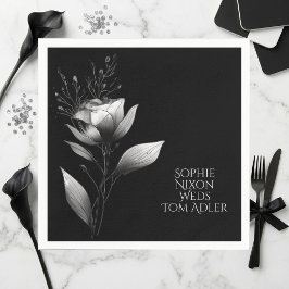 Eleganta monokroma blommor svart vitt minimalistis pappersservett