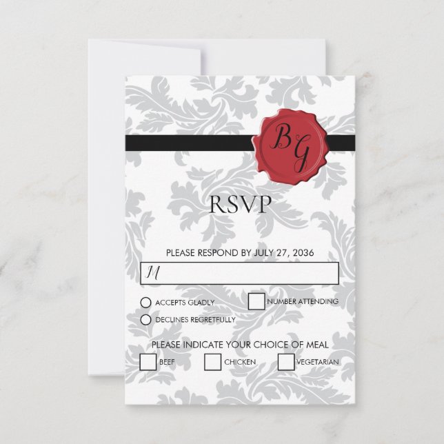 Eleganta mönster- och vaxsigill bröllop RSVP-kort OSA Kort (Framsida)