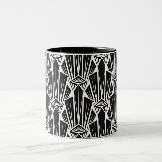 Eleganta mörka Art Deco abstrakta geometriska elem Två-Tonad Mugg (Center)