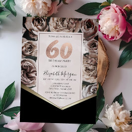 Eleganta Mörka Rosor 60-årsdag Inbjudningar