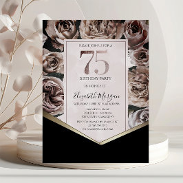 Eleganta Mörka Rosor 75-årsdag Inbjudningar