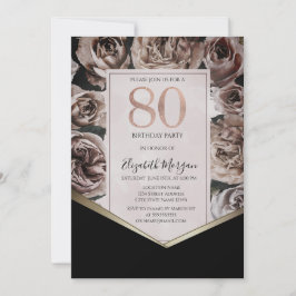 Eleganta Mörka Rosor 80-årsdag Inbjudningar