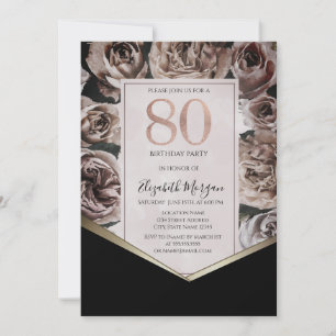 Eleganta Mörka Rosor 80-årsdag Inbjudningar