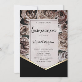 Eleganta Mörka Rosor Quinceanera Inbjudningar