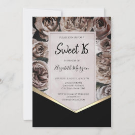 Eleganta mörka rosor Sweet 16 Inbjudningar