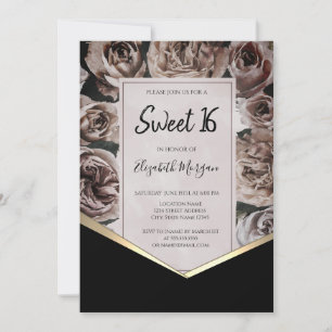 Eleganta mörka rosor Sweet 16 Inbjudningar