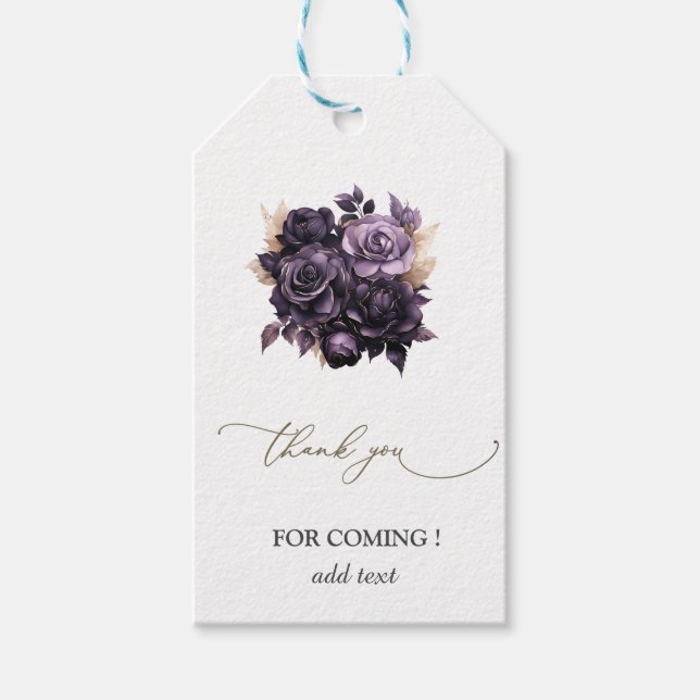 Eleganta Mörklila Rosor Presentetikett (Framsidan)
