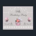 Eleganta muffinsrosor & 18th födelsedag för grå inbjudningar<br><div class="desc">Eleganta glamorösa 18th födelsedagsfest inbjudan för flickor i grå färg och vit med gullig rosa muffins och en härlig rosa födelsedagtårta med nätt ro. Det finns utsmyckat virvlar runt och frodasr också. Flott moderiktigt, ser inbjudan för chic flickaktigt med en romantisk vintageelegans. BEHAGA NOTERAR - ALLA INBJUDNINGAR PÅ ZAZZLE HAR...</div>