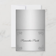 Eleganta namnplatskort_silver blomvirvel