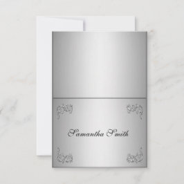 Eleganta namnplatskort_silver blomvirvel inbjudningar