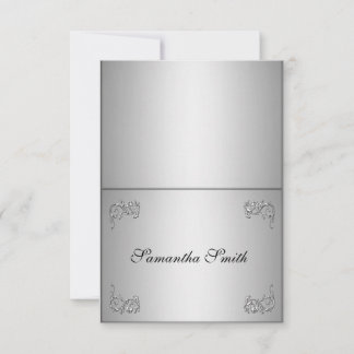 Eleganta namnplatskort_silver blomvirvel inbjudningar