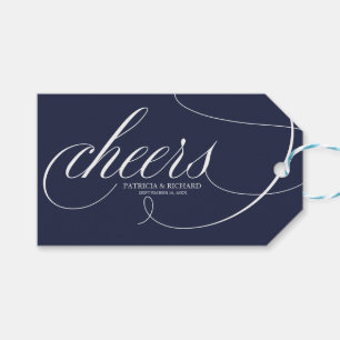 Eleganta Navy Blue Cheers-vinflasketiketter Presentetikett