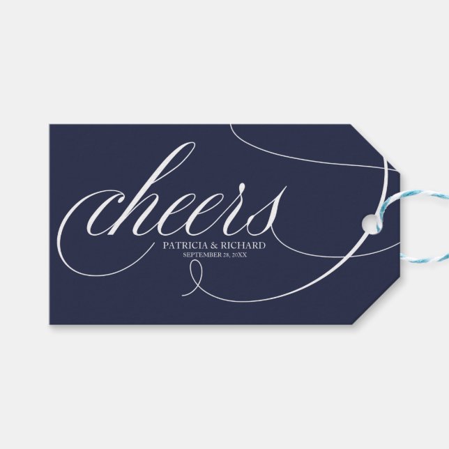 Eleganta Navy Blue Cheers-vinflasketiketter Presentetikett (Framsidan (Horisontell))
