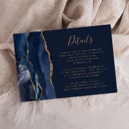 Eleganta Navy Blue Guld Agate Bröllopsdetaljer Tilläggskort