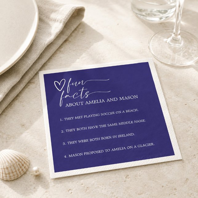Eleganta Navy Blue Roliga Fakta Bröllop Pappersservett (Elegant Navy Blue Fun Facts Wedding Napkins)