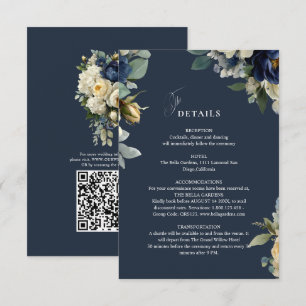 Eleganta Navyblå Blommiga Peonior Bröllopsdetalje Tilläggskort