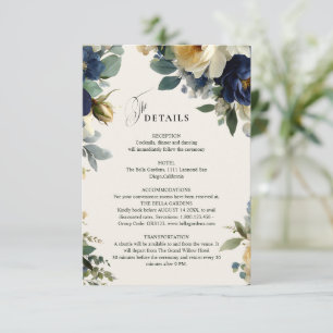 Eleganta Navyblå Blommiga Peonior Bröllopsdetalje Tilläggskort