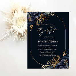 Eleganta Navyblå Blommor Dop Inbjudningar