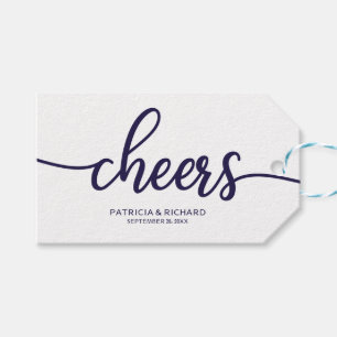 Eleganta Navyblå Kalligrafi Cheers Vinstämpel Presentetikett